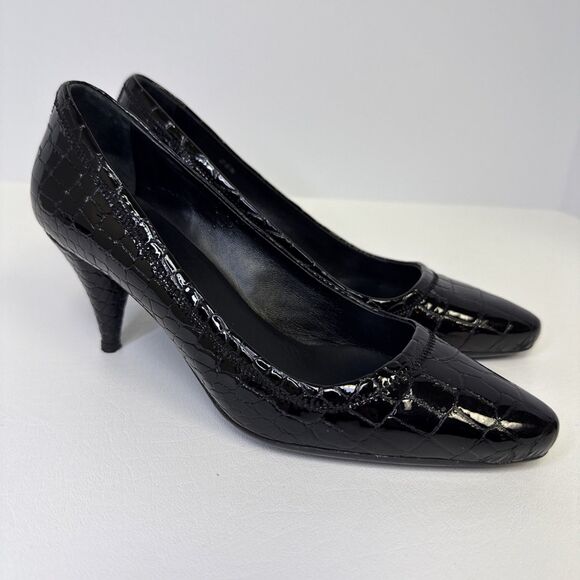 PRADA Cocco Lux Print Black Croco Embossed Leather Pumps EU 35.5  US 5.5 - Picture 1 of 16
